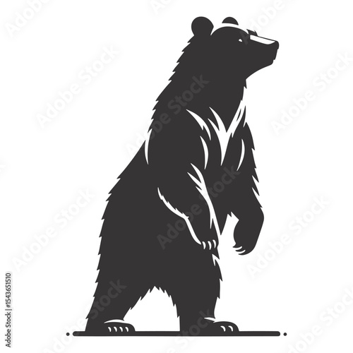 Standing bear silhouette in solid black vector bold wildlife design great for forest scenes, camping graphics, and outdoor adventure themes.