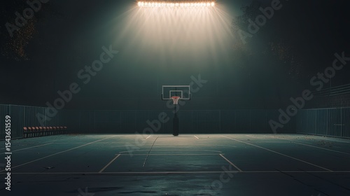 Night Basketball Court Spotlight  Empty Outdoor Court