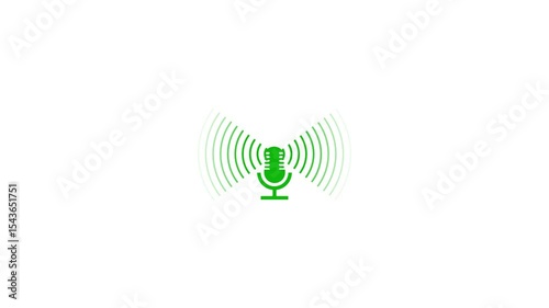 Radio waves with microphone on white background, tower with radio wave signal.