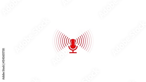 Radio waves with microphone on white background, tower with radio wave signal.