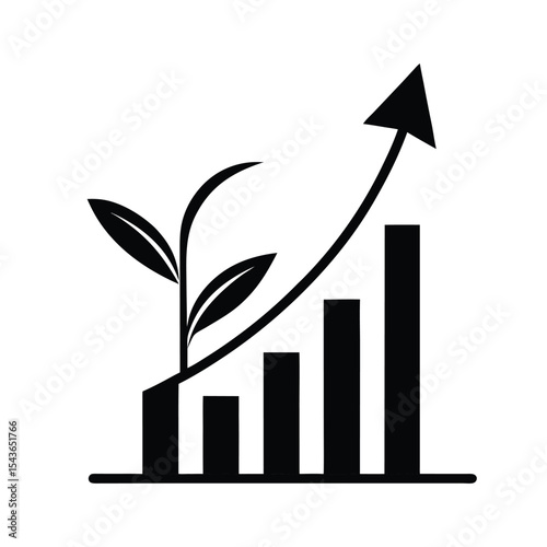 Business Graph with Upward Arrow Vector Icon Representing Growth, Success, and Financial Progress Isolated on White Background
