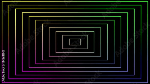 Square gradient tunnel animation. Neon tunnel square tunnel background. Neon tunnel light lines. Waves
