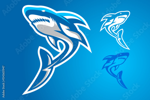 Aggressive Shark Football Logo