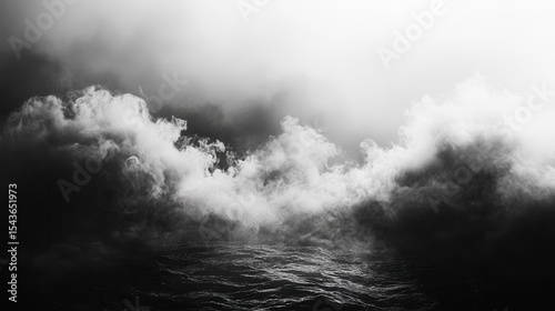 Dramatic Monochrome Seascape  Fog Over Dark Ocean