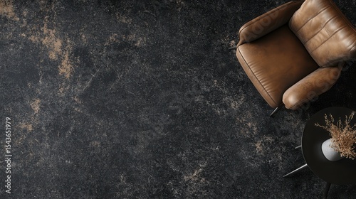 Dark Room Interior Design  Leather Armchair  Coffee Table  Concrete Floor