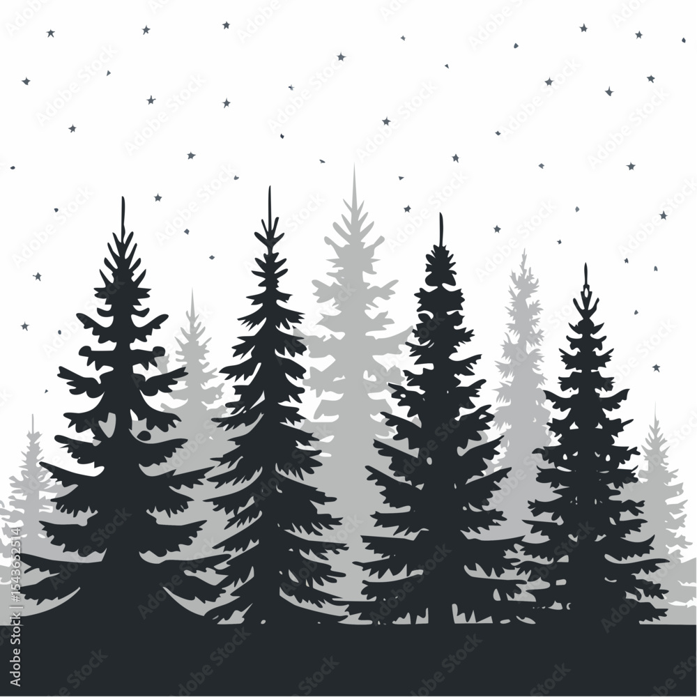 Fototapeta premium silhouettes of fir trees are set against a background of coniferous spruce pattern