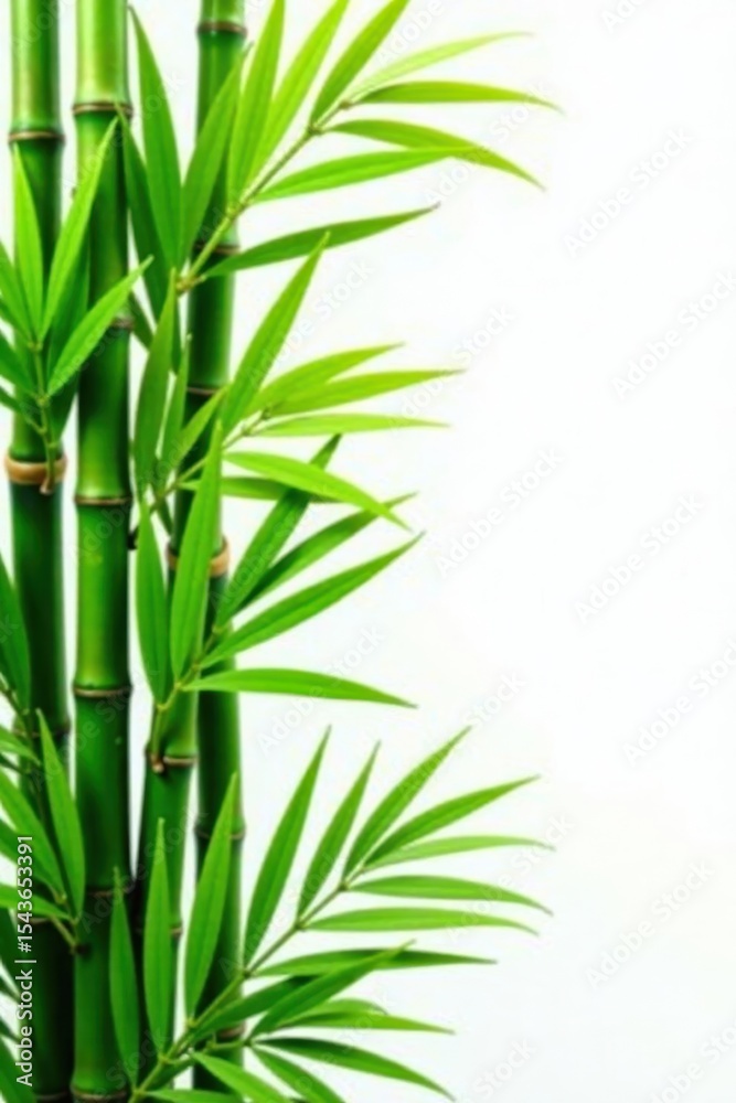 Obraz premium Vibrant green bamboo and palm fronds, stark white backdrop, white, visual