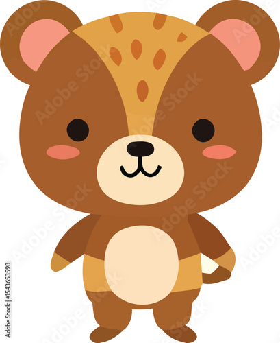 Cartoon Brown Bear with Tan Accents and Round Features Standing Upright.