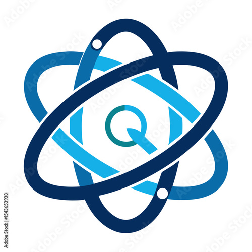 Abstract atom symbol with letter q logo design