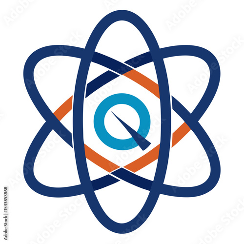 Abstract atom symbol with central q letter design
