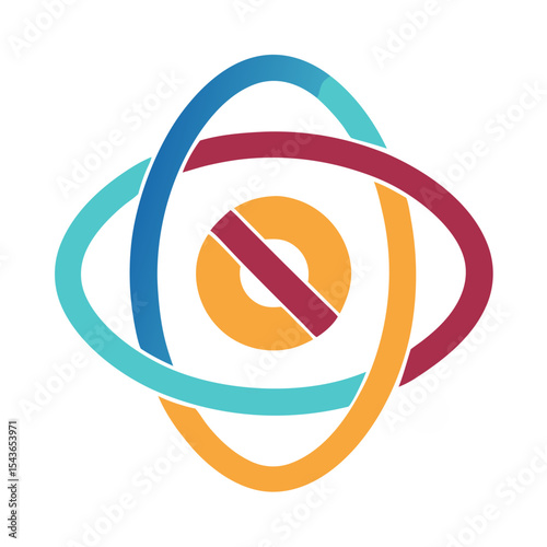 Abstract atom symbol with orbiting particles