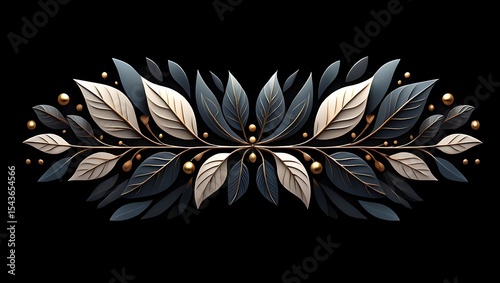 Elegant Dark Blue and White Floral Branch Design 3D Rendered Botanical Illustration