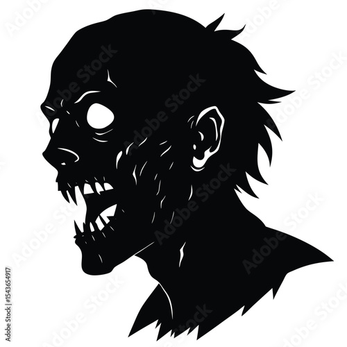 zombie bride silhouette with torn dress and bouquet