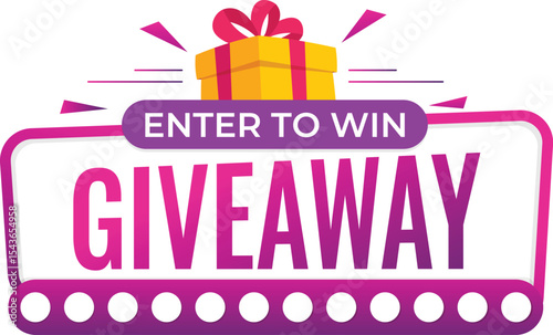 Giveaway banner label with gift box. Enter to win giveaway vector label for banner design.