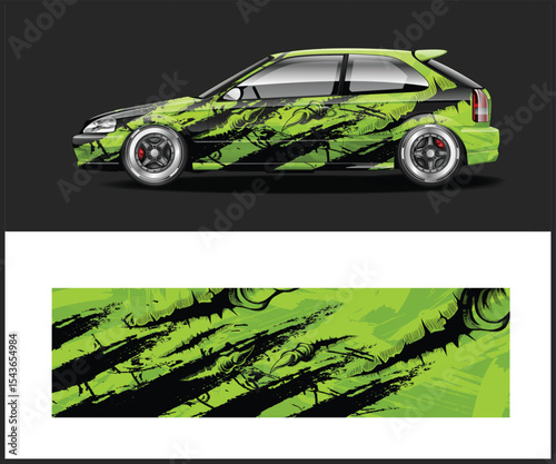 Green and Black Abstract Design Car Wrap for Racing