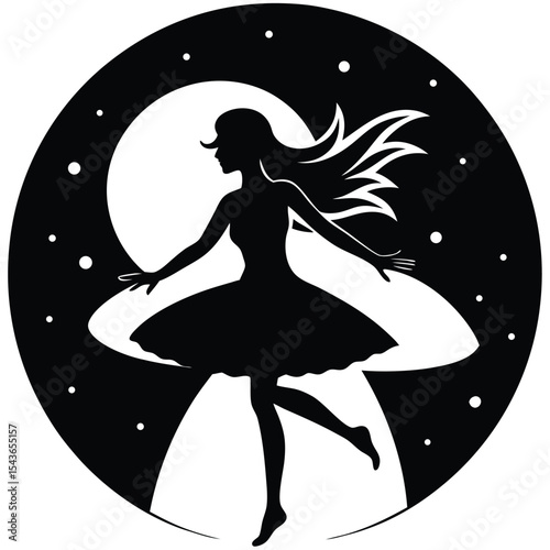 fairy queen silhouette with crown and flowing dress