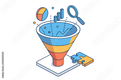 Colorful marketing funnel graphic illustrating data analysis and optimization strategies for business growth