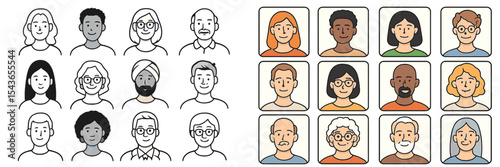 Diverse group of individuals featuring various emotions and expressions displayed in a grid format