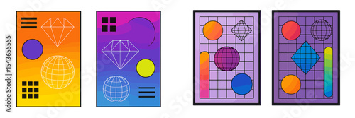 Modern geometric artwork featuring colorful shapes and grid patterns in vibrant tones displayed in an artistic setting