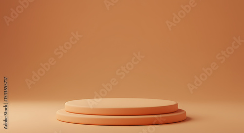 Rendered product display podium with two levels in beige color on matching background