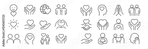 Symbols of love and connection featuring diverse designs illustrating unity and compassion among individuals