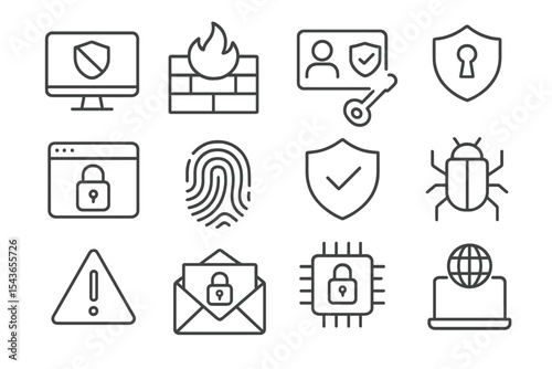 Security icons representing digital software, protection measures, and cyber threats in modern technology landscape