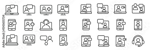 Collection of online communication icons representing various virtual interaction methods