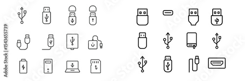 Collection of USB symbols and connectors displayed in a modern graphic design