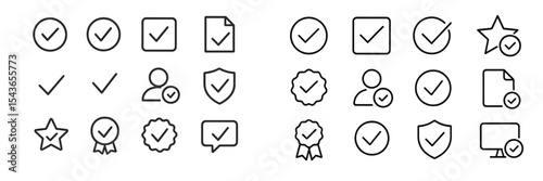 Variety of checkmark icons and symbols representing approval and validation in a minimalist design