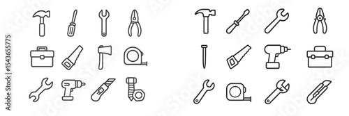 Collection of various hand tools and equipment arranged neatly on a light background for DIY projects and repairs