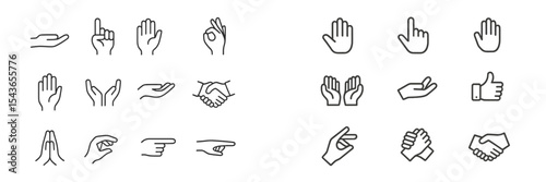 Various hand gesture symbols illustrating communication and interaction in a minimalist design