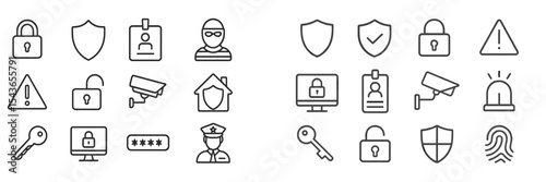 Collection of security icons representing various aspects of safety and surveillance systems in a modern design