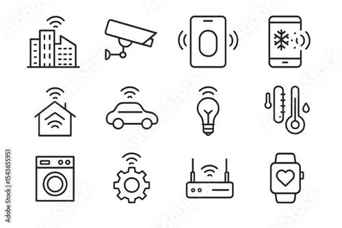 Smart technology icons depicting connected devices for a modern urban lifestyle in a digital environment