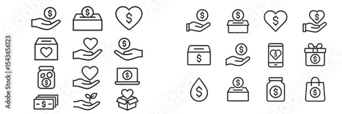 Visual representation of charitable donations showing a variety of giving methods and symbols related to love and financial contributions