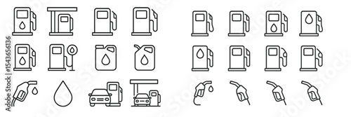 Fueling stations and fuel icons showcase various aspects of refueling vehicles and energy sources for transportation