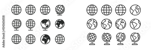 Collection of globe and earth icons illustrating global geography and world exploration