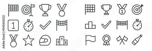 Various sports icons and symbols representing achievements and competition in a minimalistic design