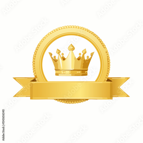 Golden Regal Emblem: An exquisitely rendered emblem, a gleaming gold crown at the heart, is framed by a pristine, circular border and a flowing ribbon for your custom text.