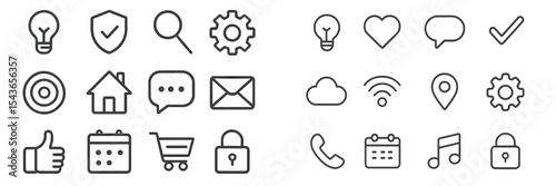 Collection of minimalist icons representing various concepts and activities in a modern design style