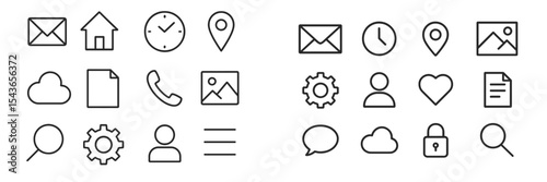 Collection of outline icons representing various digital communication and organizational tools in a modern setting