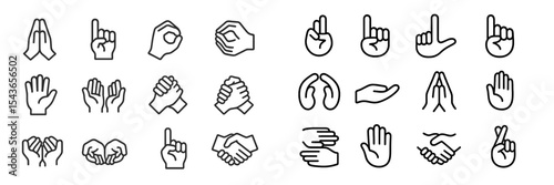Collection of hand gesture icons representing various actions and emotions for graphic design and communication