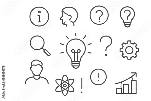 Illustrative icons representing research, innovation, and idea generation in a creative workspace