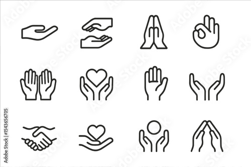 Illustration of various hand gestures conveying emotions, communication, and connection