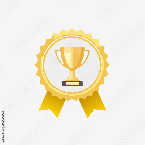 Golden Emblem of Triumph: This vibrant image showcases a golden emblem of triumph, an award badge with a central trophy. The emblem symbolizes achievement, success, and recognition.
