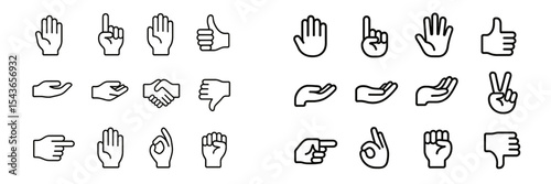 Hand gestures illustrating various communications and interactions in a minimalist design on a white background
