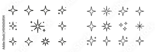 Decorative star illustrations used for design elements in various creative projects for a modern aesthetic
