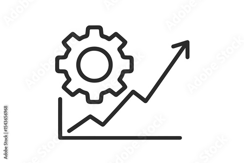 Industrial growth trends represented by a gear and upward graph line in a minimalist design