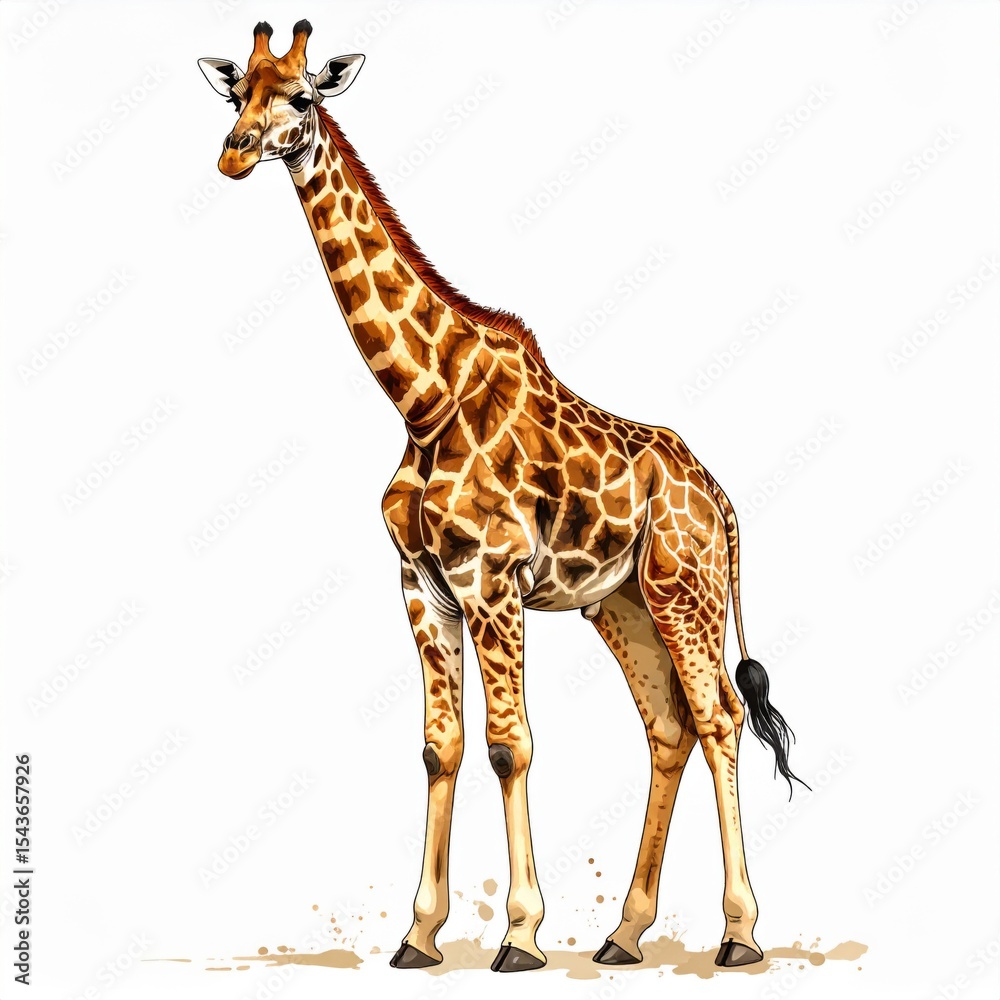 Obraz premium African Giraffe Standing on White Background