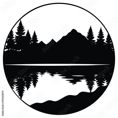 lakeside landscape silhouette with reflection on water