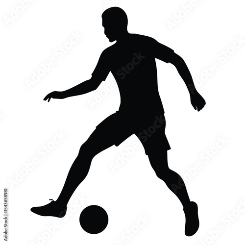 Silhouette of a soccer player dribbling the ball on a white background for sports designs